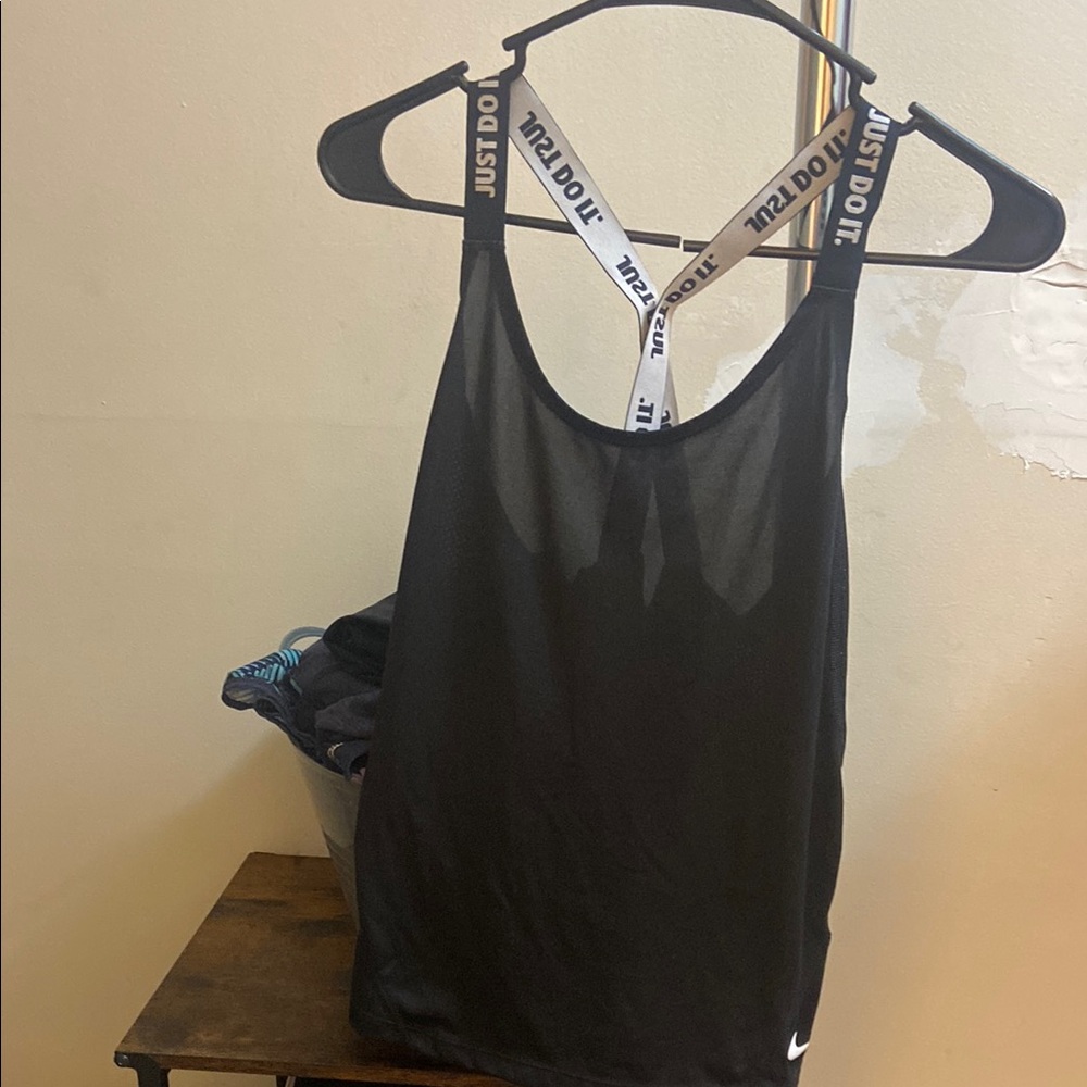 Nike Black Tank Top with Logo Straps great work out top excellent condition